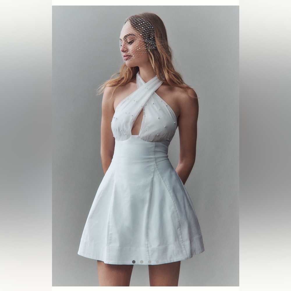 BHLDN Halter Pearl-Embellished Mini Dress